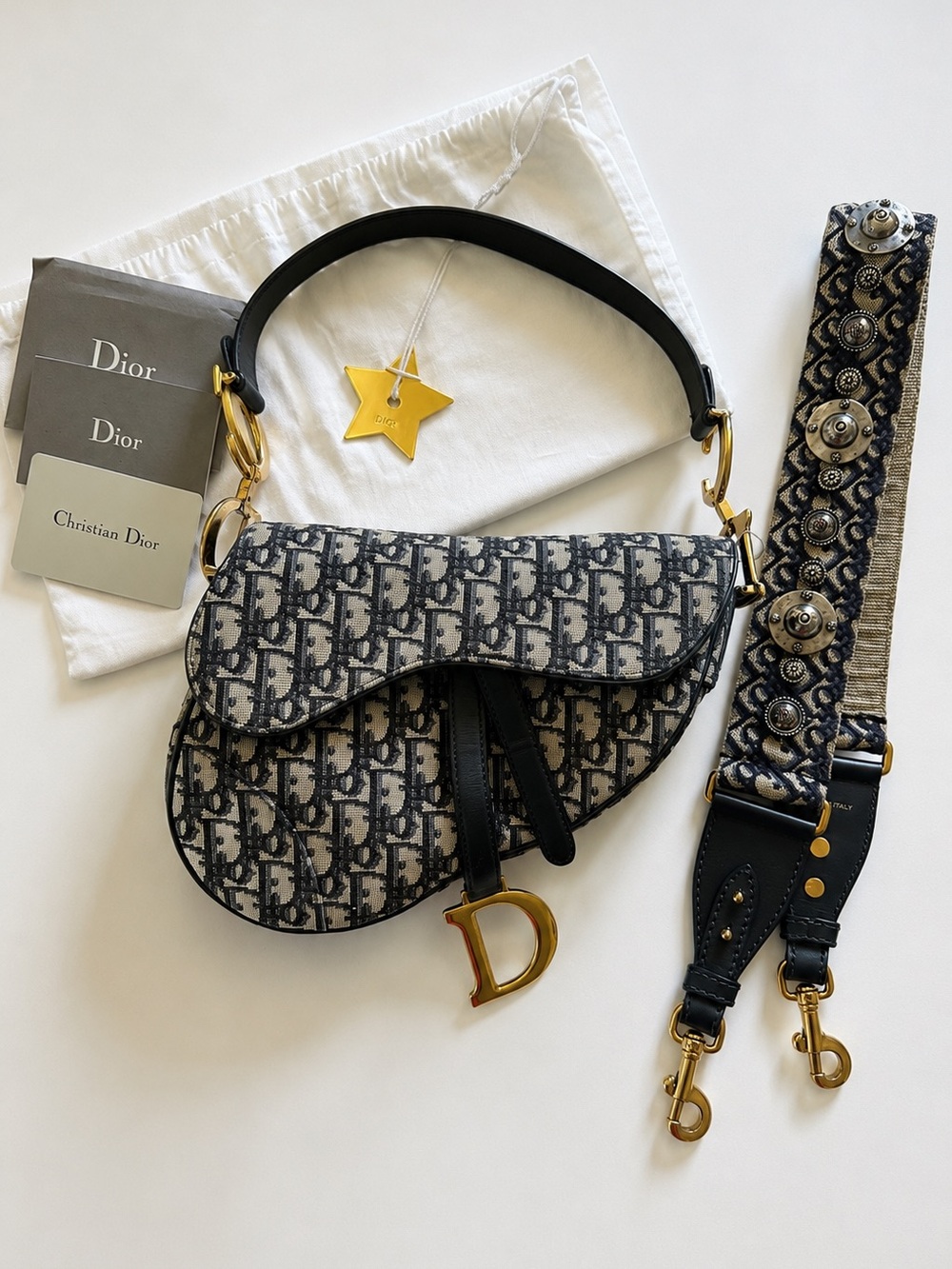AUTHENTIC CHRISTIAN DIOR MEDIUM SADDLE BAG OBLIQUE FULL SET + GUITAR STRAP ✨